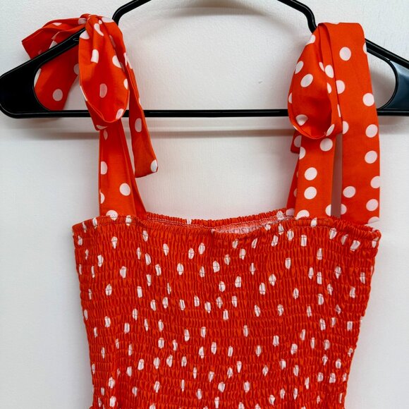 Goldstitch L Orange Polka Dot Boho Smocked Maxi Dress - Picture 7 of 8
